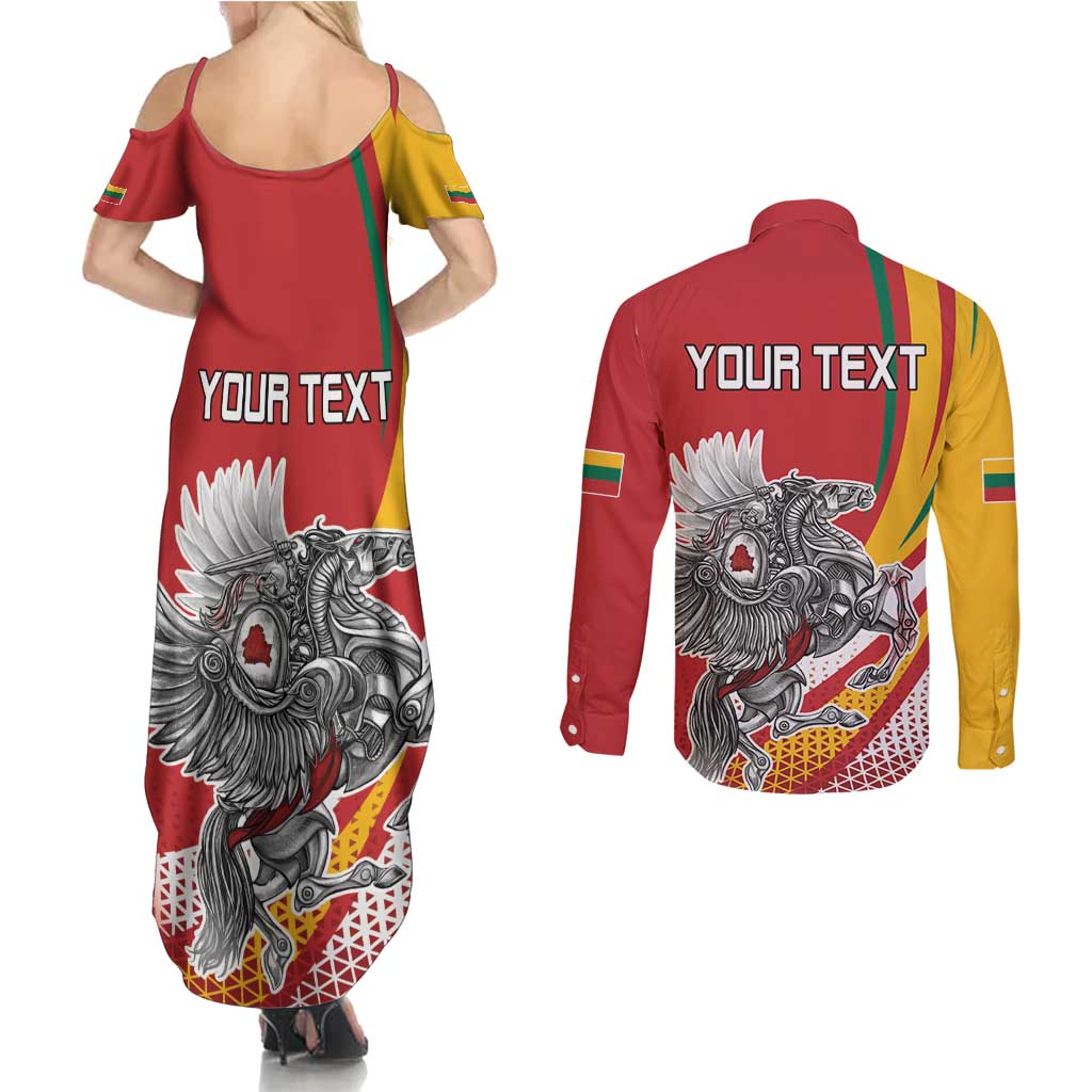 Personalized Lithuania Independence Day Couples Matching Summer Maxi Dress and Long Sleeve Button Shirt Lithuanian Vytis Swoosh - Wonder Print Shop