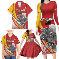 Personalized Lithuania Independence Day Family Matching Long Sleeve Bodycon Dress and Hawaiian Shirt Lithuanian Vytis Swoosh - Wonder Print Shop