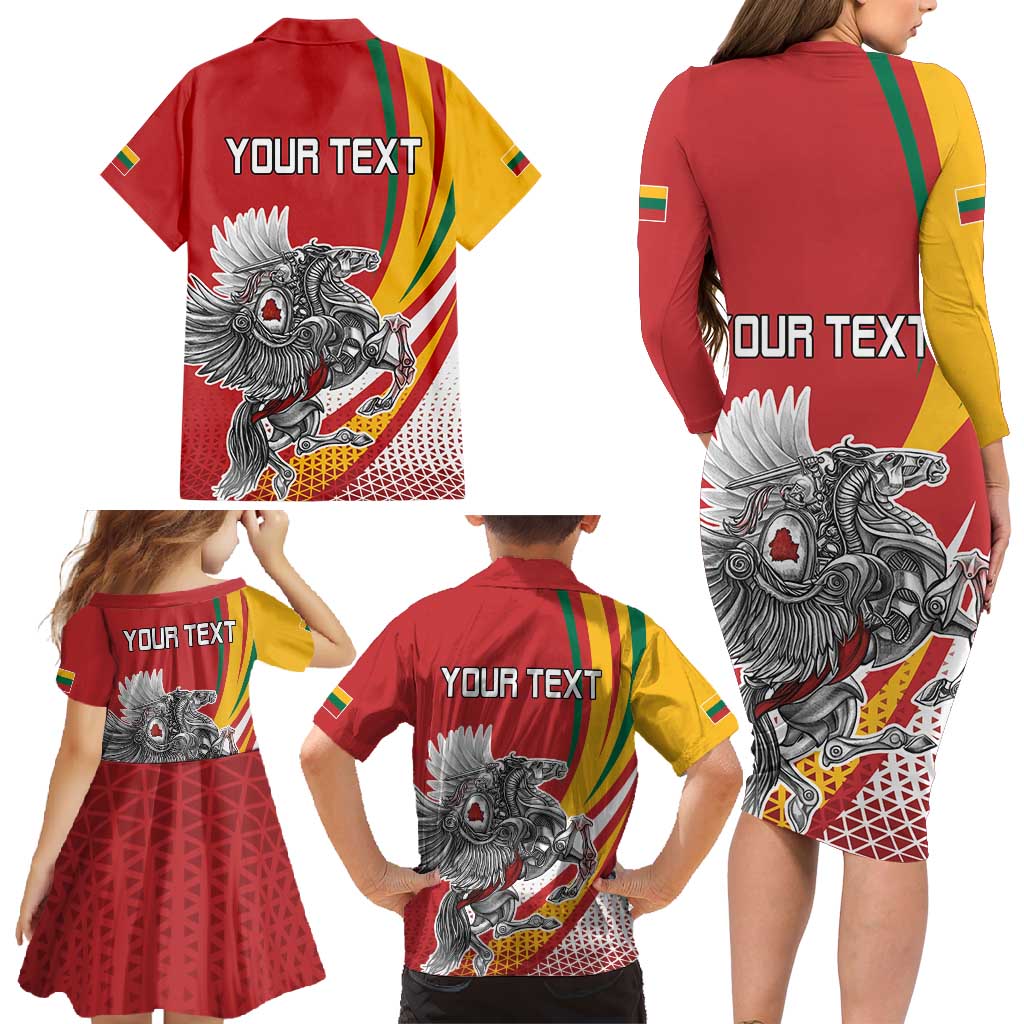 Personalized Lithuania Independence Day Family Matching Long Sleeve Bodycon Dress and Hawaiian Shirt Lithuanian Vytis Swoosh - Wonder Print Shop