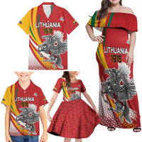 Personalized Lithuania Independence Day Family Matching Off Shoulder Maxi Dress and Hawaiian Shirt Lithuanian Vytis Swoosh - Wonder Print Shop