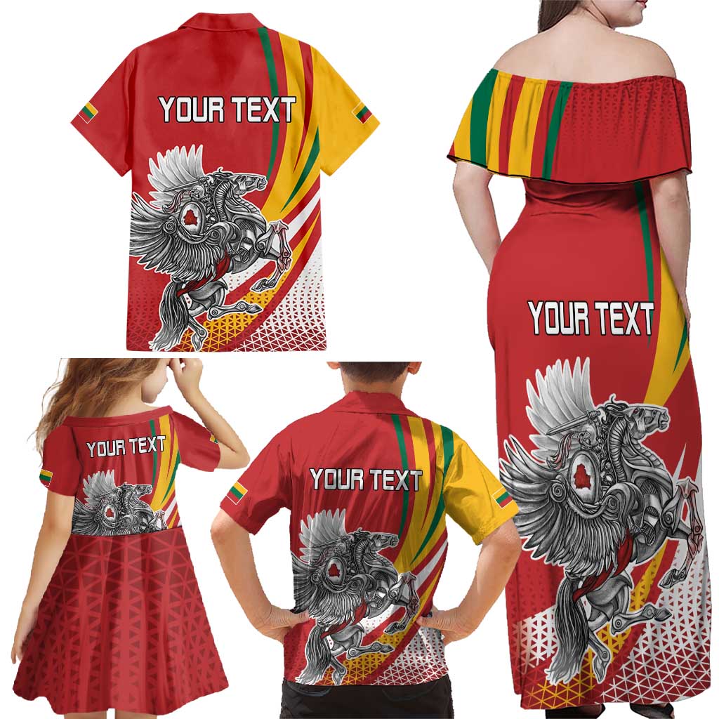 Personalized Lithuania Independence Day Family Matching Off Shoulder Maxi Dress and Hawaiian Shirt Lithuanian Vytis Swoosh - Wonder Print Shop