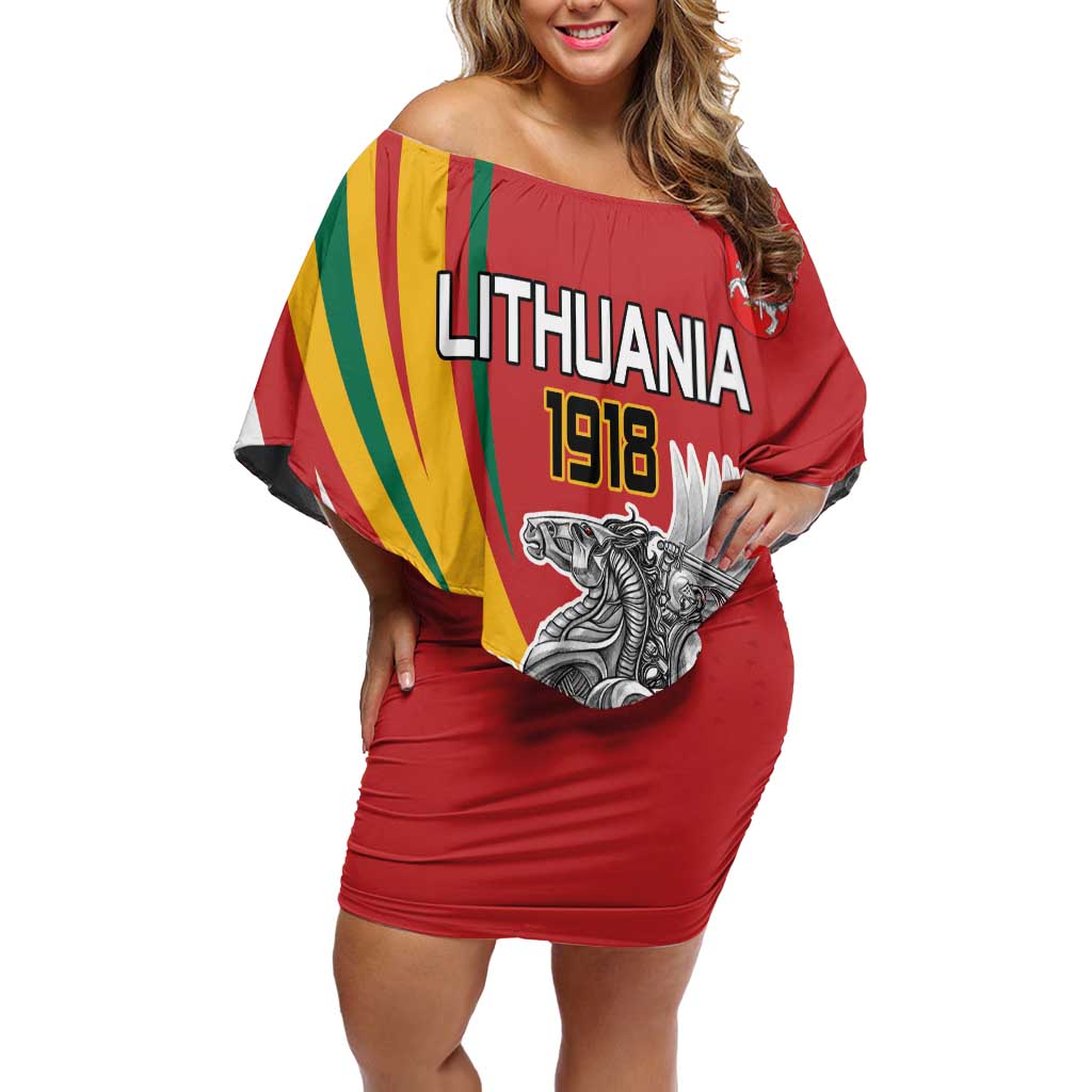 Personalized Lithuania Independence Day Family Matching Off Shoulder Short Dress and Hawaiian Shirt Lithuanian Vytis Swoosh - Wonder Print Shop
