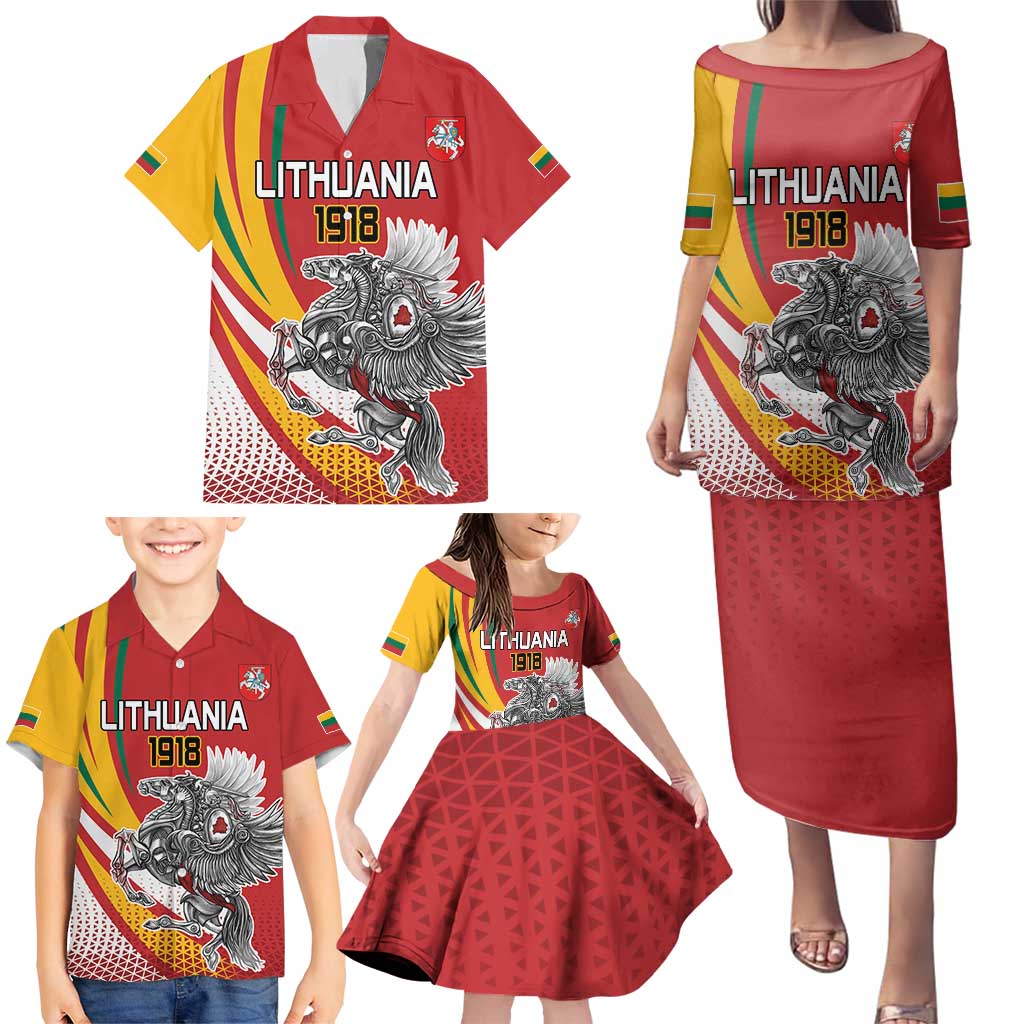 Personalized Lithuania Independence Day Family Matching Puletasi and Hawaiian Shirt Lithuanian Vytis Swoosh - Wonder Print Shop