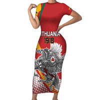 Personalized Lithuania Independence Day Family Matching Short Sleeve Bodycon Dress and Hawaiian Shirt Lithuanian Vytis Swoosh - Wonder Print Shop