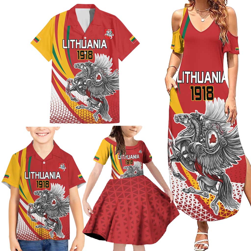 Personalized Lithuania Independence Day Family Matching Summer Maxi Dress and Hawaiian Shirt Lithuanian Vytis Swoosh - Wonder Print Shop