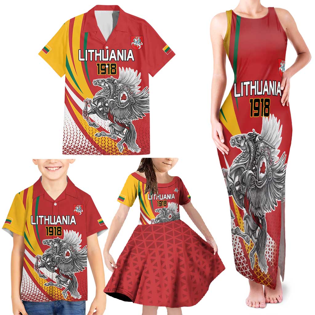 Personalized Lithuania Independence Day Family Matching Tank Maxi Dress and Hawaiian Shirt Lithuanian Vytis Swoosh - Wonder Print Shop