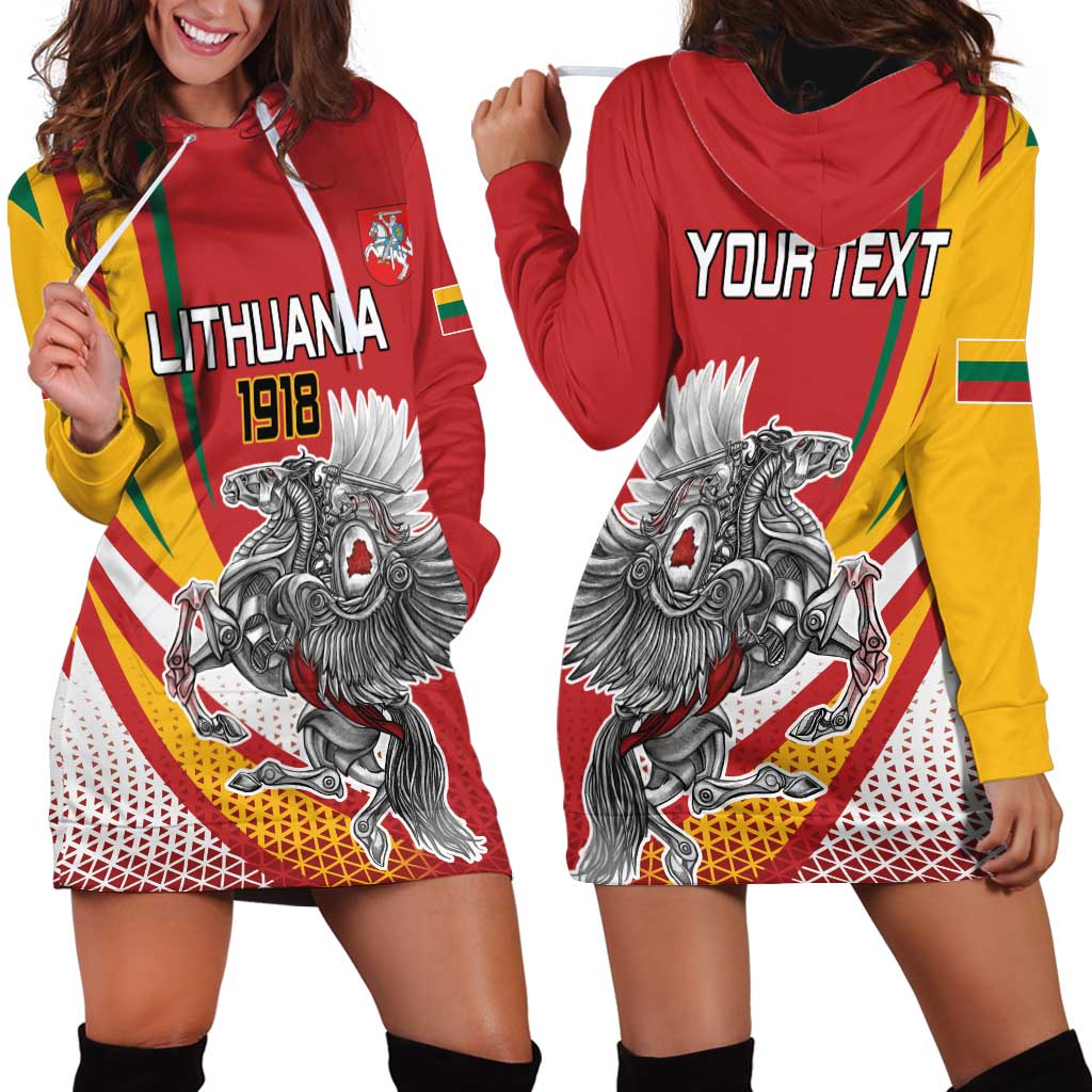 Personalized Lithuania Independence Day Hoodie Dress Lithuanian Vytis Swoosh - Wonder Print Shop