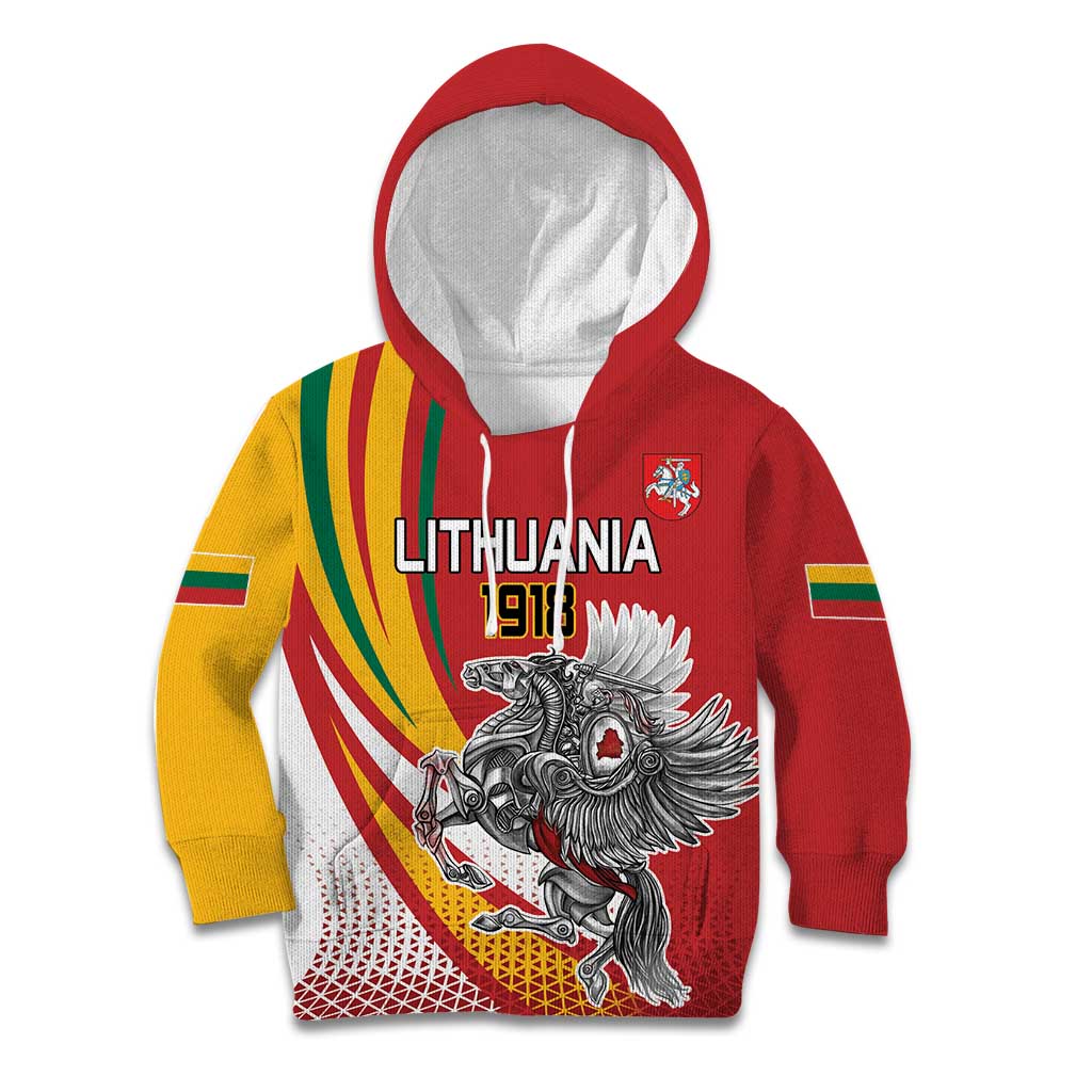 Personalized Lithuania Independence Day Kid Hoodie Lithuanian Vytis Swoosh - Wonder Print Shop