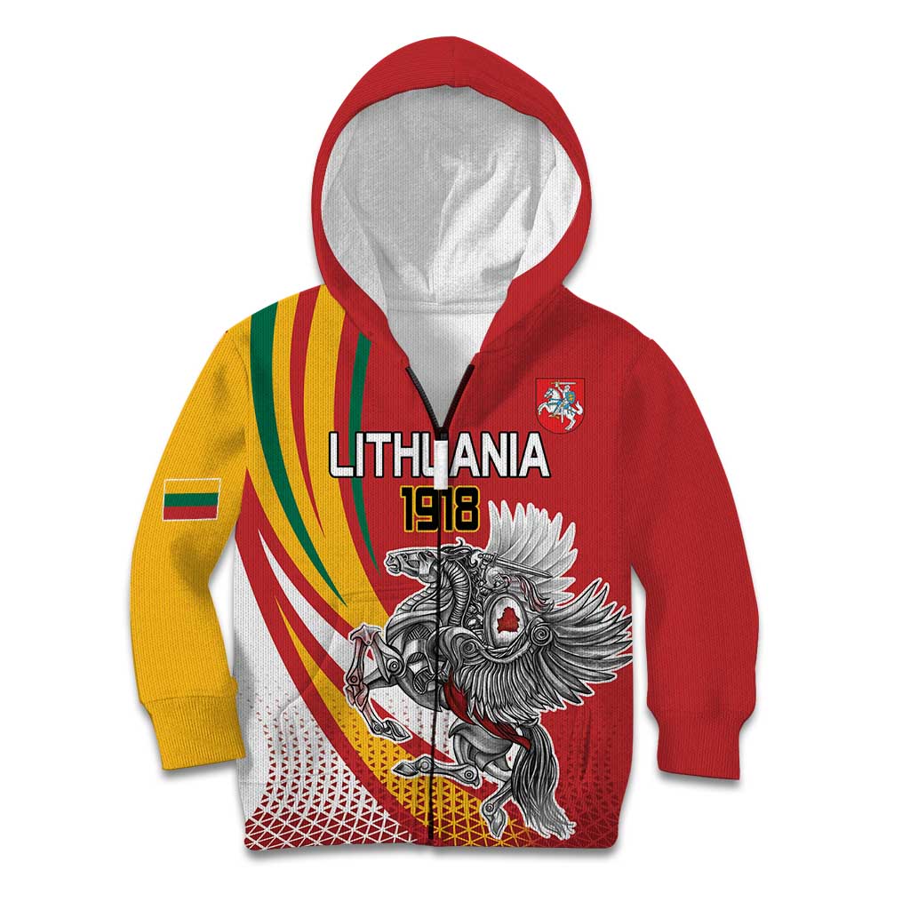 Personalized Lithuania Independence Day Kid Hoodie Lithuanian Vytis Swoosh - Wonder Print Shop