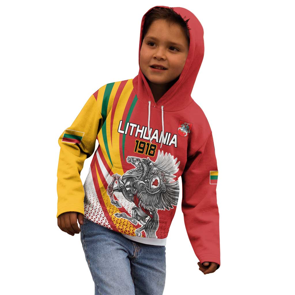 Personalized Lithuania Independence Day Kid Hoodie Lithuanian Vytis Swoosh - Wonder Print Shop