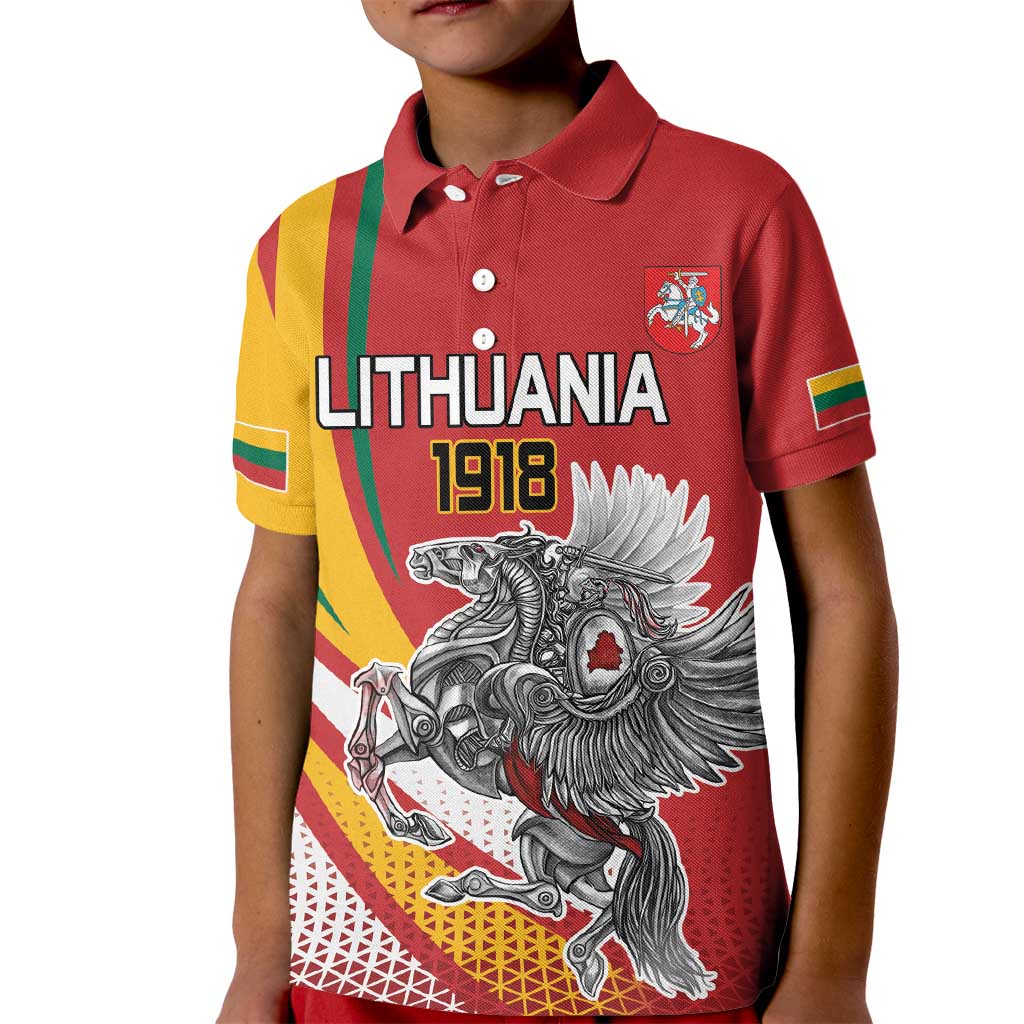 Personalized Lithuania Independence Day Kid Polo Shirt Lithuanian Vytis Swoosh - Wonder Print Shop