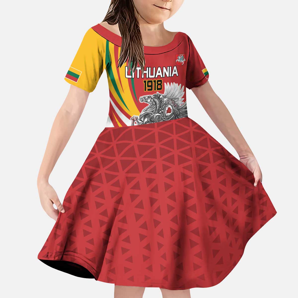 Personalized Lithuania Independence Day Kid Short Sleeve Dress Lithuanian Vytis Swoosh - Wonder Print Shop