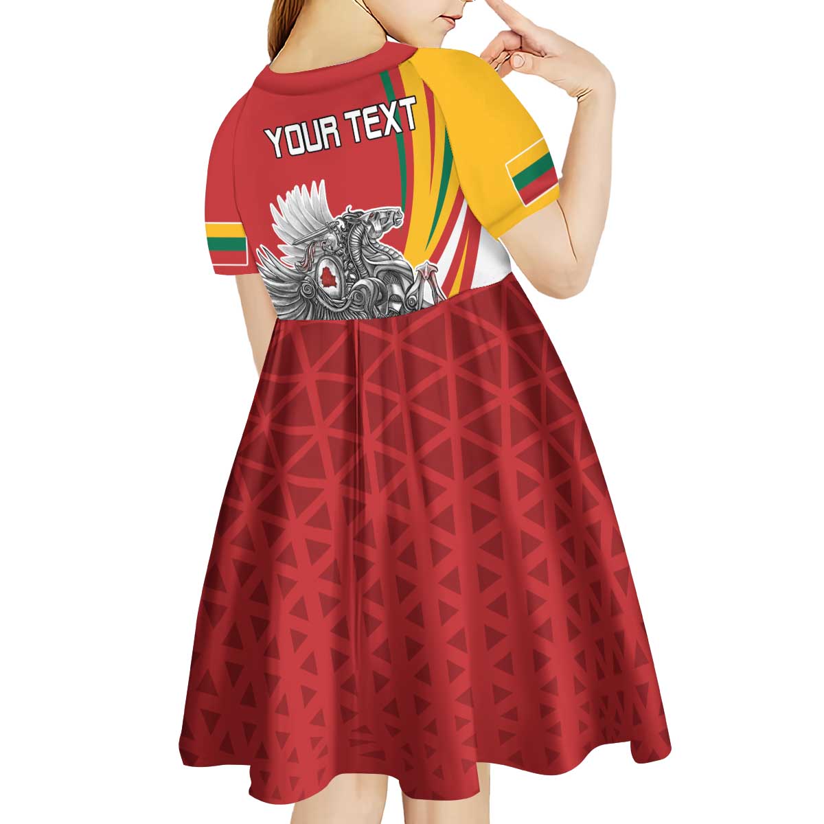 Personalized Lithuania Independence Day Kid Short Sleeve Dress Lithuanian Vytis Swoosh - Wonder Print Shop