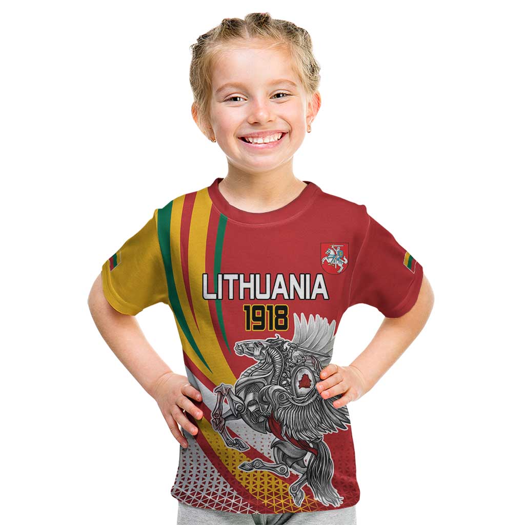 Personalized Lithuania Independence Day Kid T Shirt Lithuanian Vytis Swoosh - Wonder Print Shop