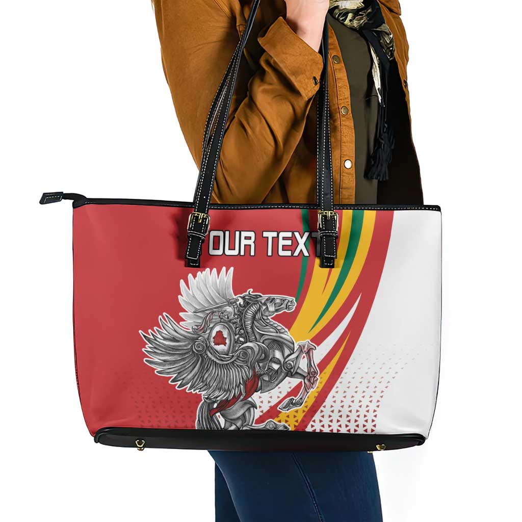 Personalized Lithuania Independence Day Leather Tote Bag Lithuanian Vytis Swoosh - Wonder Print Shop