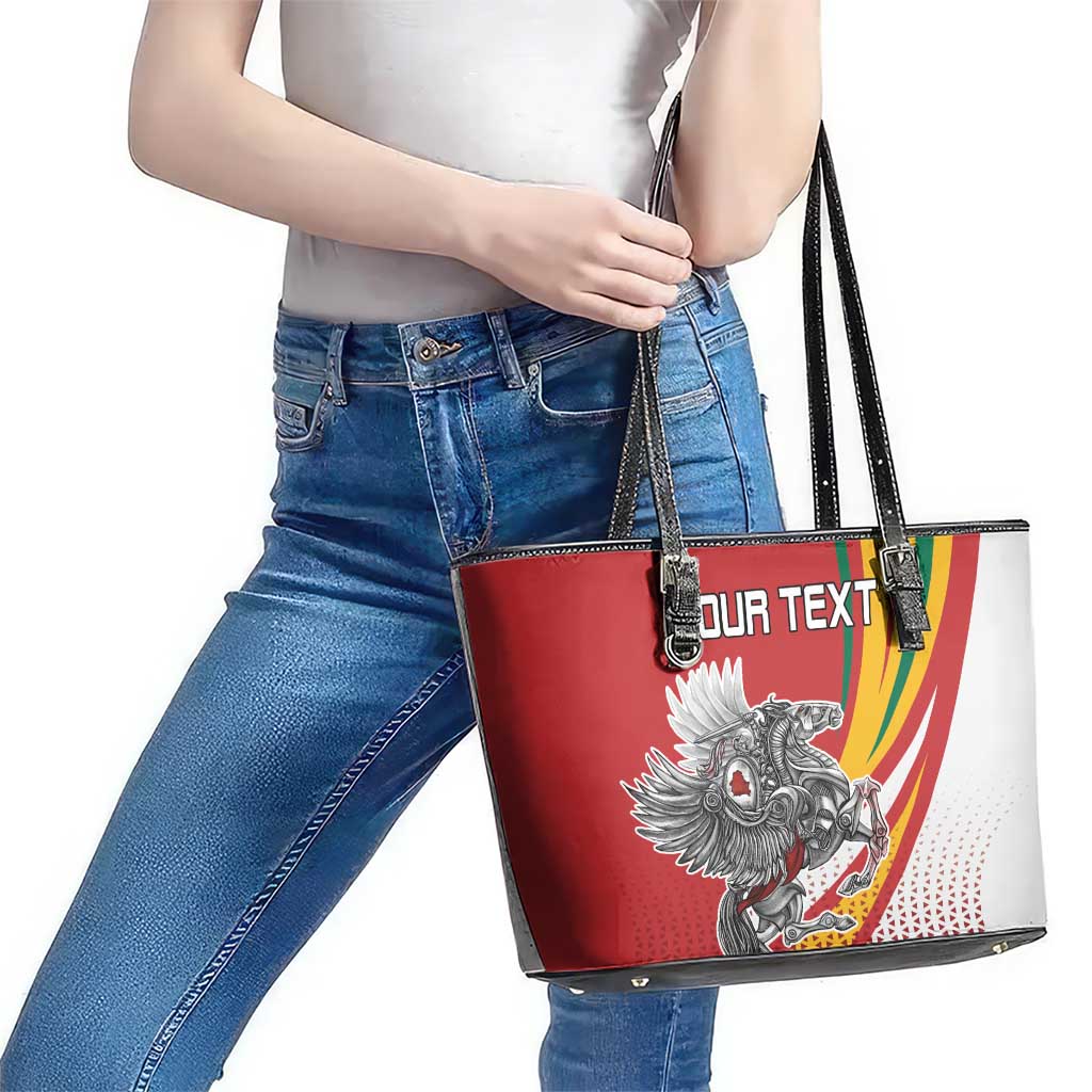 Personalized Lithuania Independence Day Leather Tote Bag Lithuanian Vytis Swoosh - Wonder Print Shop