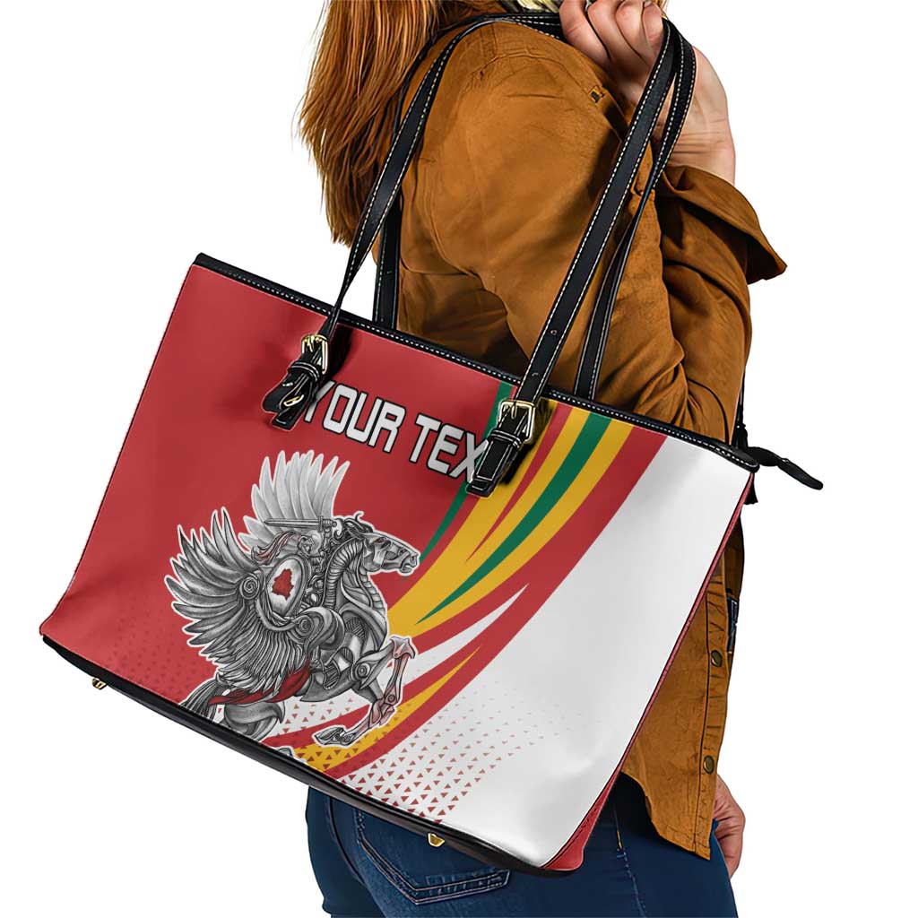 Personalized Lithuania Independence Day Leather Tote Bag Lithuanian Vytis Swoosh - Wonder Print Shop