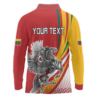 Personalized Lithuania Independence Day Long Sleeve Polo Shirt Lithuanian Vytis Swoosh - Wonder Print Shop