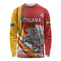 Personalized Lithuania Independence Day Long Sleeve Shirt Lithuanian Vytis Swoosh - Wonder Print Shop