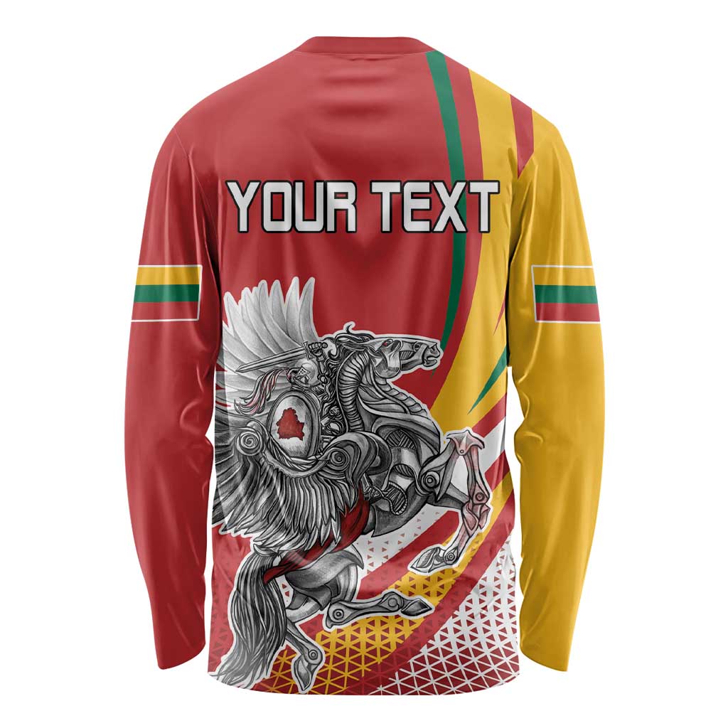 Personalized Lithuania Independence Day Long Sleeve Shirt Lithuanian Vytis Swoosh - Wonder Print Shop