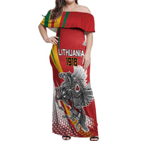 Personalized Lithuania Independence Day Off Shoulder Maxi Dress Lithuanian Vytis Swoosh - Wonder Print Shop