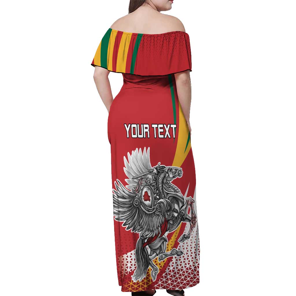Personalized Lithuania Independence Day Off Shoulder Maxi Dress Lithuanian Vytis Swoosh - Wonder Print Shop