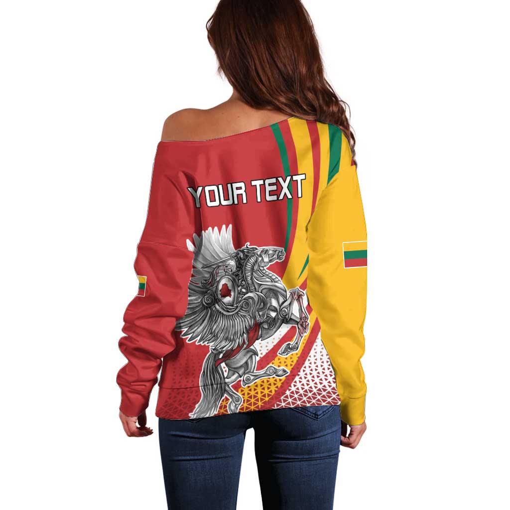 Personalized Lithuania Independence Day Off Shoulder Sweater Lithuanian Vytis Swoosh - Wonder Print Shop