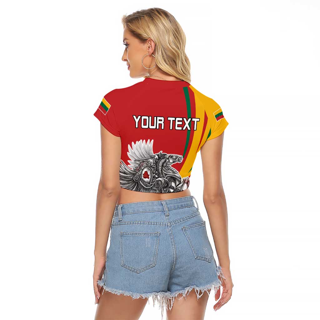 Personalized Lithuania Independence Day Raglan Cropped T Shirt Lithuanian Vytis Swoosh - Wonder Print Shop