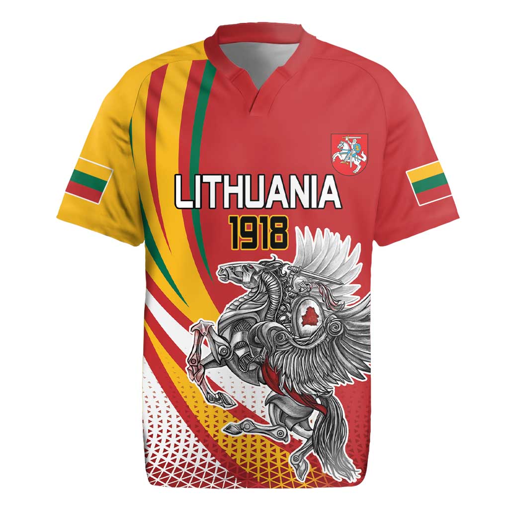 Personalized Lithuania Independence Day Rugby Jersey Lithuanian Vytis Swoosh - Wonder Print Shop