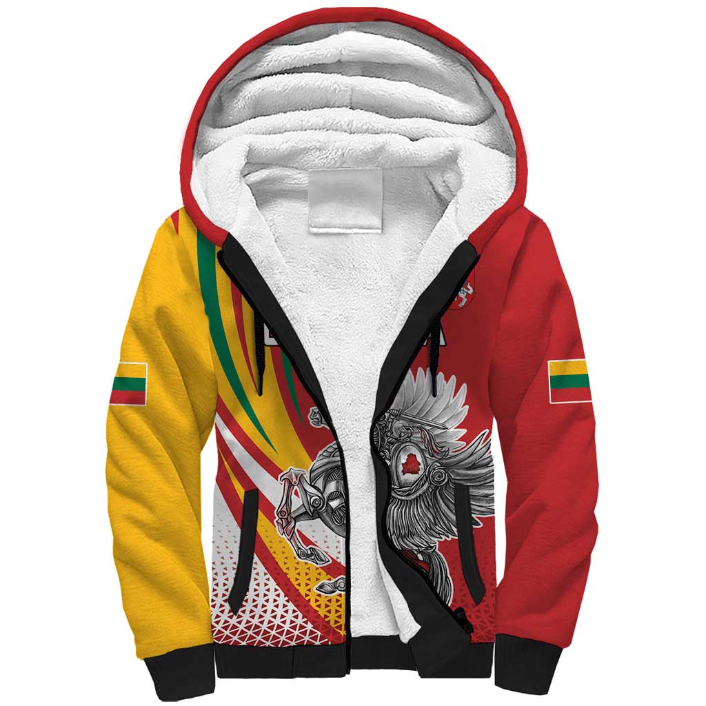 Personalized Lithuania Independence Day Sherpa Hoodie Lithuanian Vytis Swoosh - Wonder Print Shop