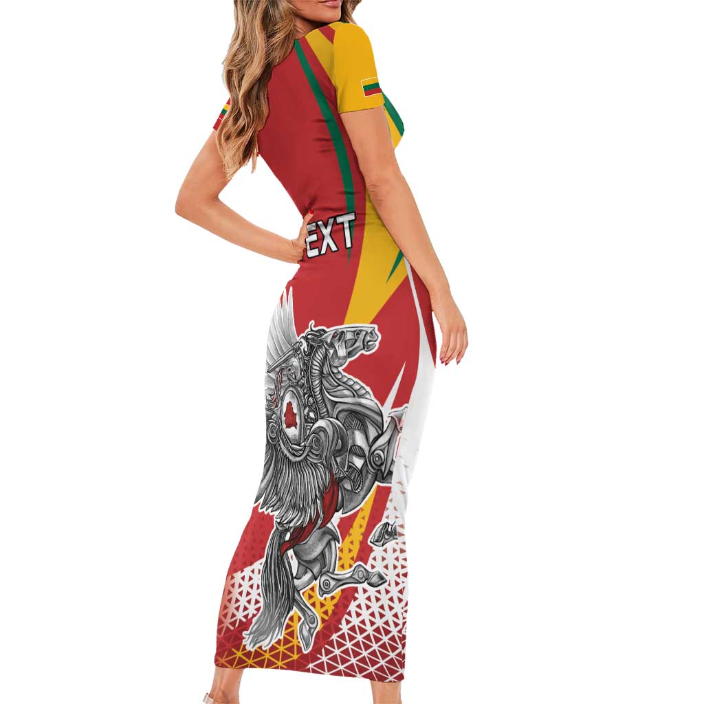 Personalized Lithuania Independence Day Short Sleeve Bodycon Dress Lithuanian Vytis Swoosh - Wonder Print Shop