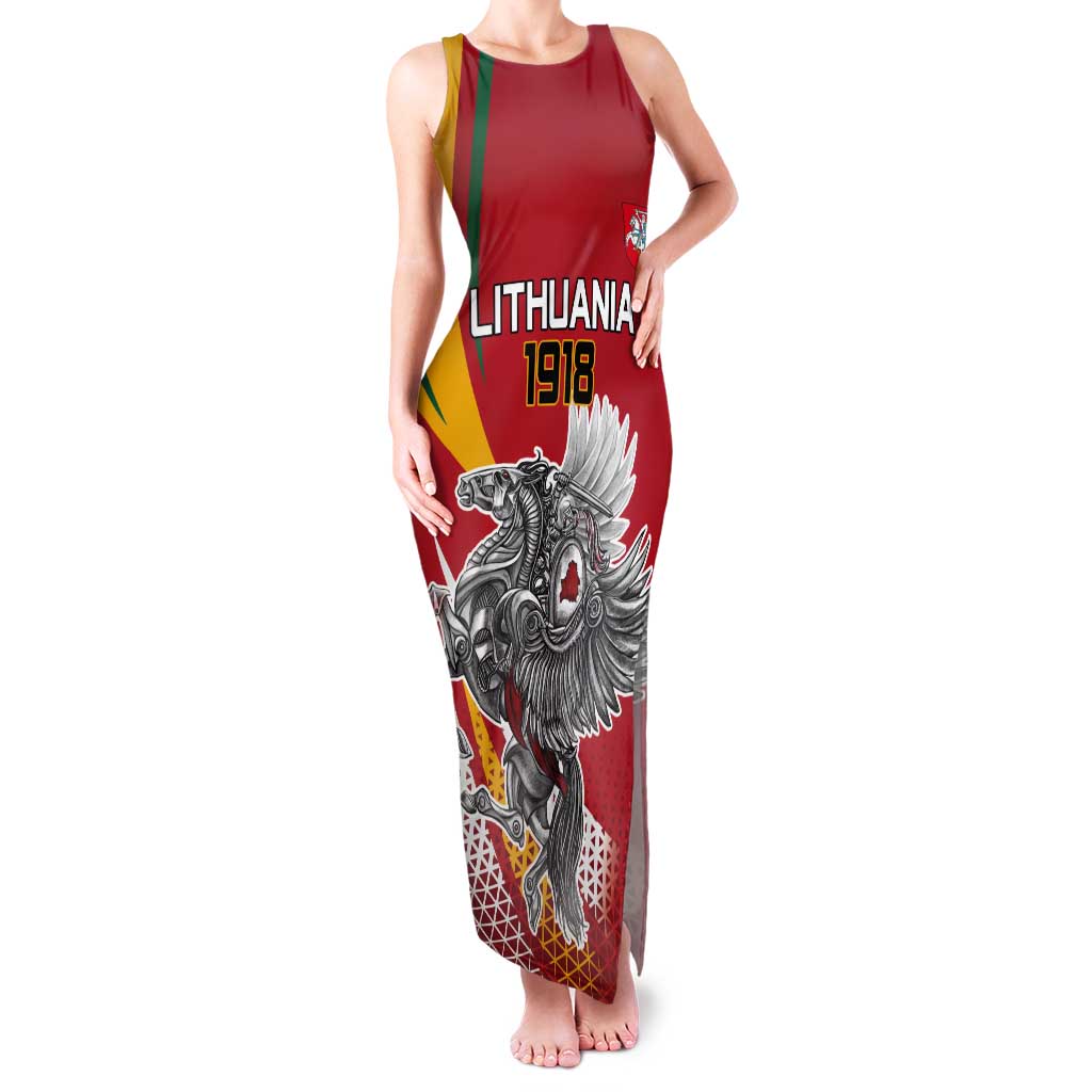 Personalized Lithuania Independence Day Tank Maxi Dress Lithuanian Vytis Swoosh - Wonder Print Shop