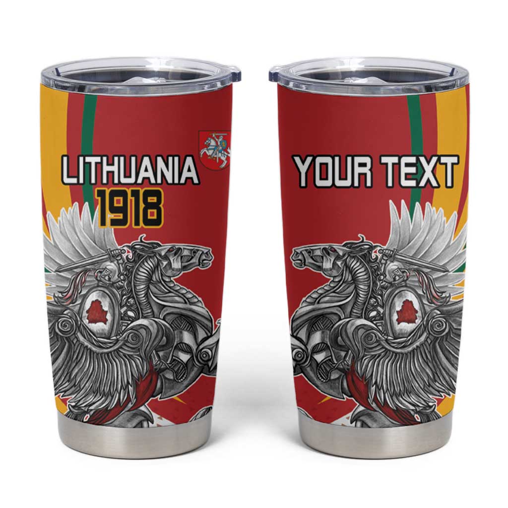 Personalized Lithuania Independence Day Tumbler Cup Lithuanian Vytis Swoosh - Wonder Print Shop