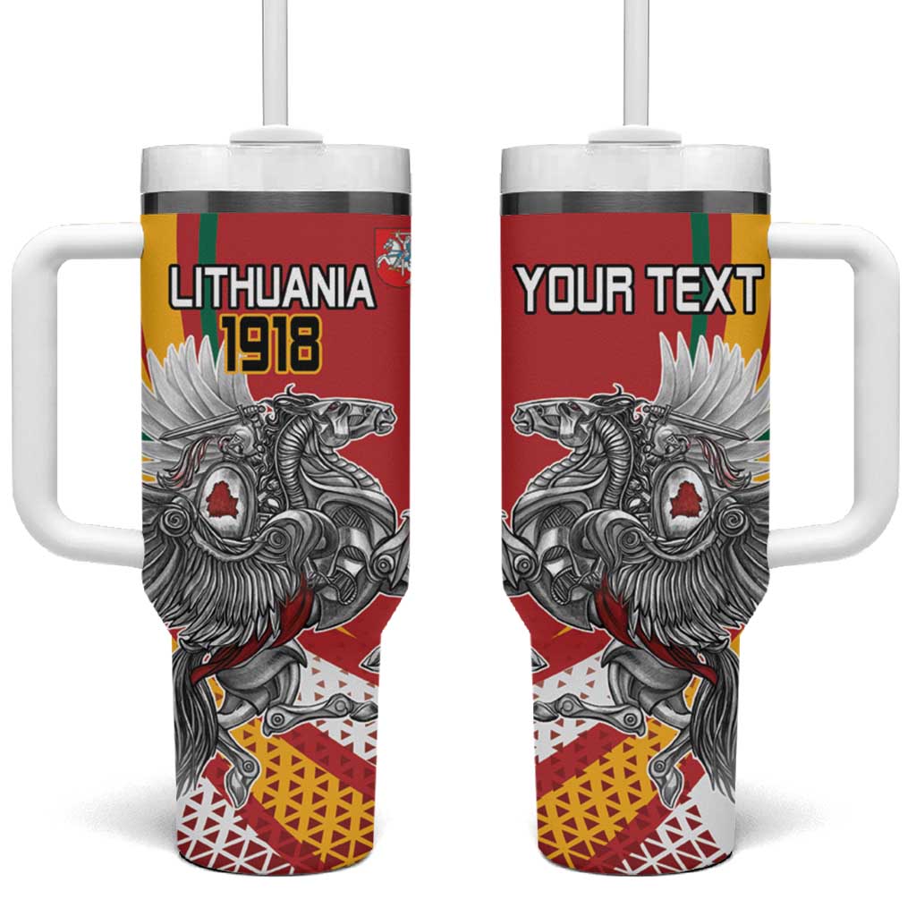 Personalized Lithuania Independence Day Tumbler With Handle Lithuanian Vytis Swoosh - Wonder Print Shop