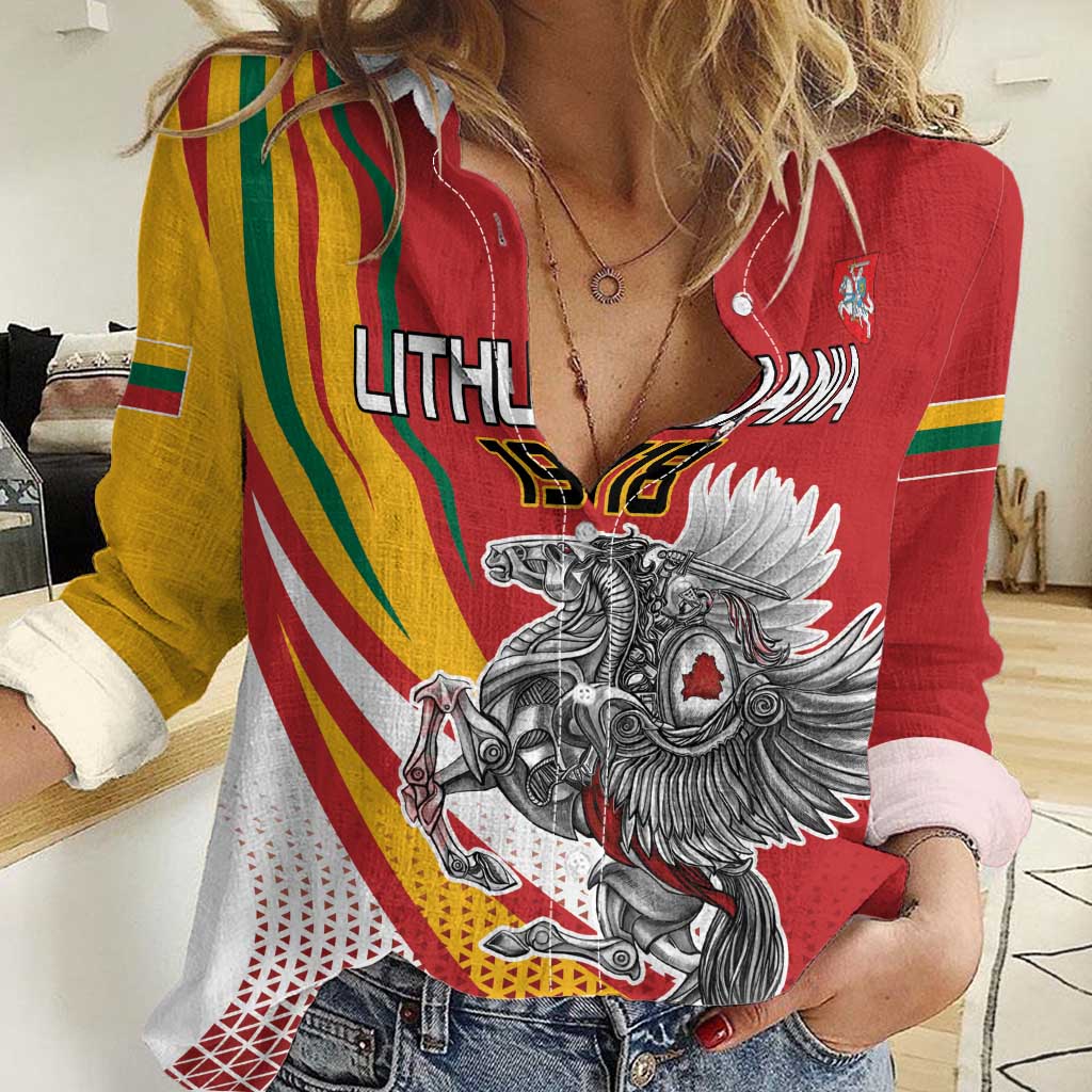 Personalized Lithuania Independence Day Women Casual Shirt Lithuanian Vytis Swoosh - Wonder Print Shop