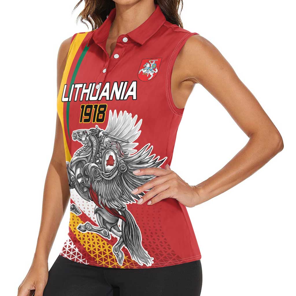 Personalized Lithuania Independence Day Women Sleeveless Polo Shirt Lithuanian Vytis Swoosh - Wonder Print Shop