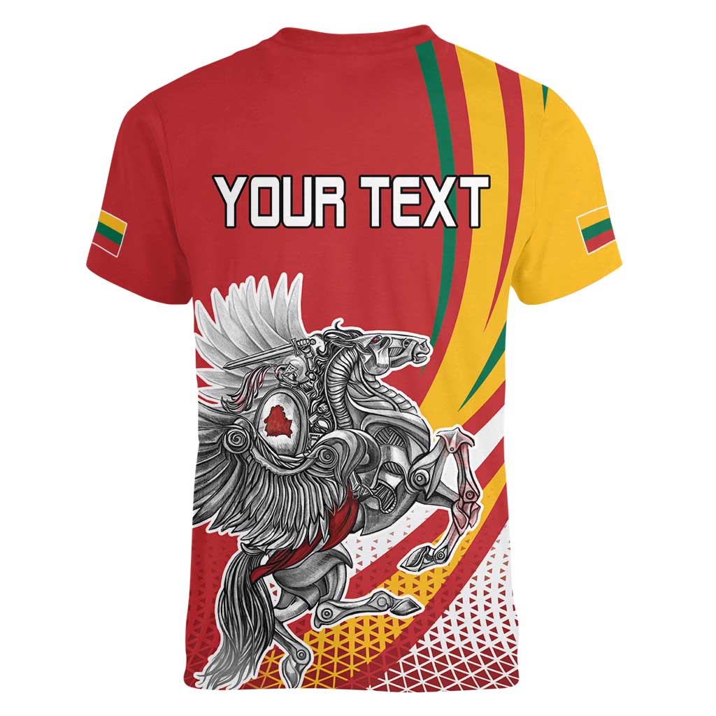 Personalized Lithuania Independence Day Women V-Neck T-Shirt Lithuanian Vytis Swoosh - Wonder Print Shop