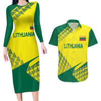 Custom Lithuania Volleyball Couples Matching Long Sleeve Bodycon Dress and Hawaiian Shirt Go Champion Sporty Style - Wonder Print Shop