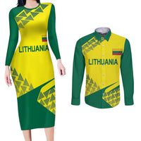 Custom Lithuania Volleyball Couples Matching Long Sleeve Bodycon Dress and Long Sleeve Button Shirt Go Champion Sporty Style - Wonder Print Shop