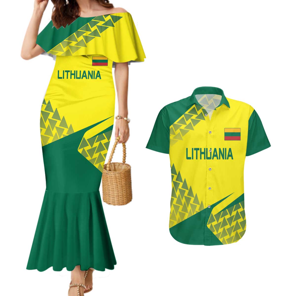Custom Lithuania Volleyball Couples Matching Mermaid Dress and Hawaiian Shirt Go Champion Sporty Style - Wonder Print Shop