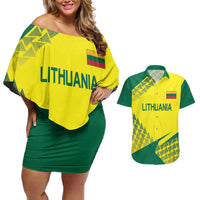 Custom Lithuania Volleyball Couples Matching Off Shoulder Short Dress and Hawaiian Shirt Go Champion Sporty Style - Wonder Print Shop