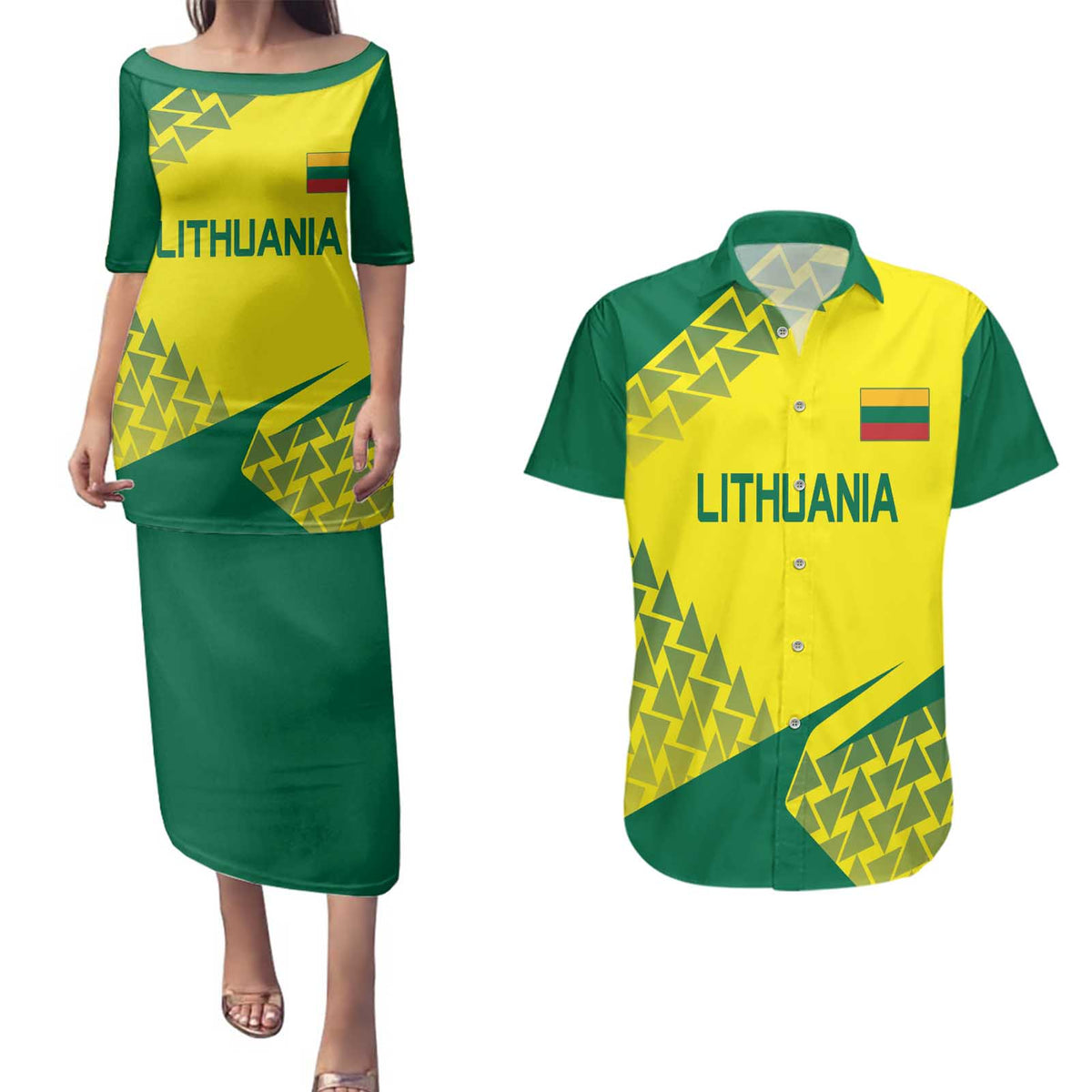 Custom Lithuania Volleyball Couples Matching Puletasi and Hawaiian Shirt Go Champion Sporty Style - Wonder Print Shop