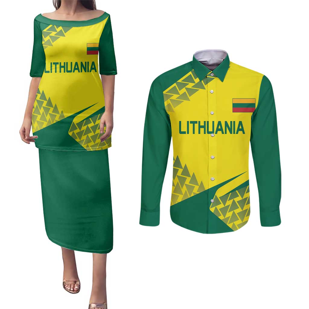 Custom Lithuania Volleyball Couples Matching Puletasi and Long Sleeve Button Shirt Go Champion Sporty Style - Wonder Print Shop