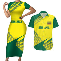 Custom Lithuania Volleyball Couples Matching Short Sleeve Bodycon Dress and Hawaiian Shirt Go Champion Sporty Style - Wonder Print Shop