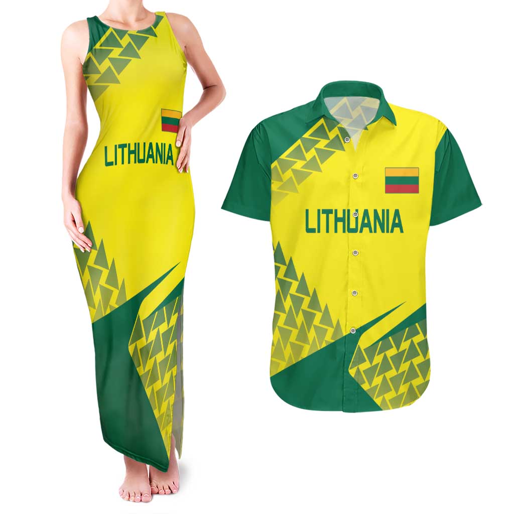 Custom Lithuania Volleyball Couples Matching Tank Maxi Dress and Hawaiian Shirt Go Champion Sporty Style - Wonder Print Shop