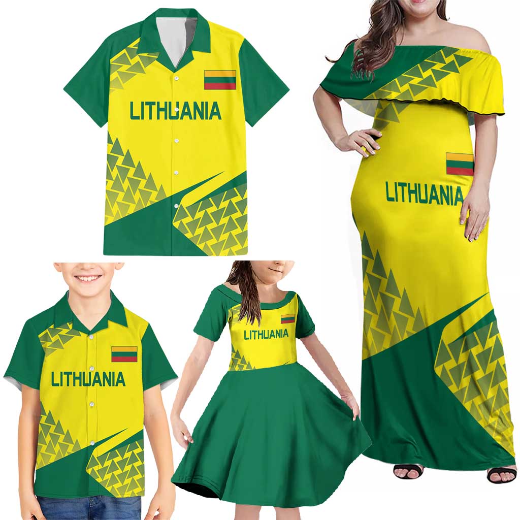 Custom Lithuania Volleyball Family Matching Off Shoulder Maxi Dress and Hawaiian Shirt Go Champion Sporty Style - Wonder Print Shop