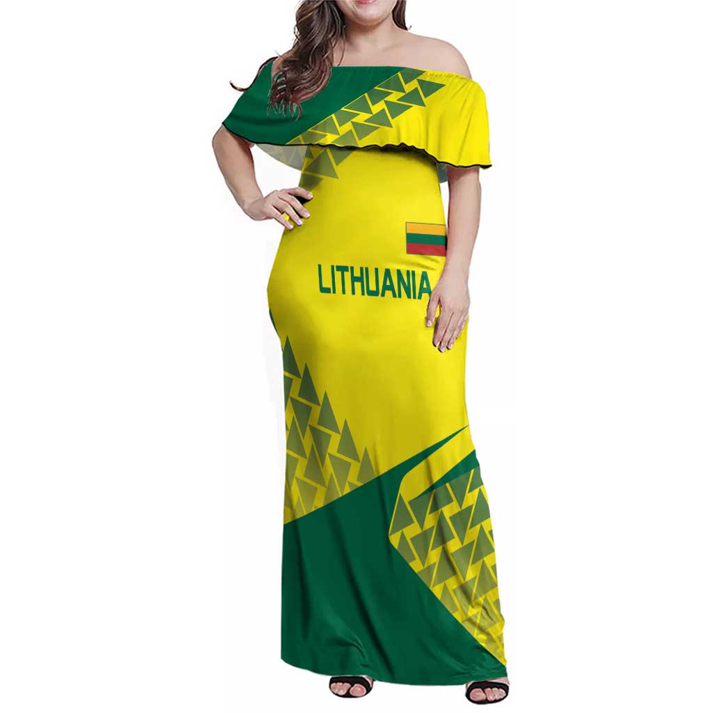Custom Lithuania Volleyball Family Matching Off Shoulder Maxi Dress and Hawaiian Shirt Go Champion Sporty Style - Wonder Print Shop