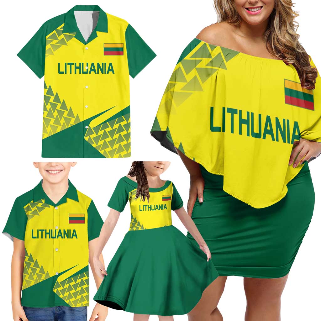 Custom Lithuania Volleyball Family Matching Off Shoulder Short Dress and Hawaiian Shirt Go Champion Sporty Style - Wonder Print Shop