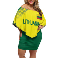 Custom Lithuania Volleyball Family Matching Off Shoulder Short Dress and Hawaiian Shirt Go Champion Sporty Style - Wonder Print Shop