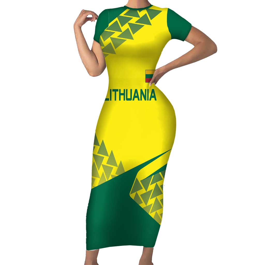 Custom Lithuania Volleyball Family Matching Short Sleeve Bodycon Dress and Hawaiian Shirt Go Champion Sporty Style - Wonder Print Shop